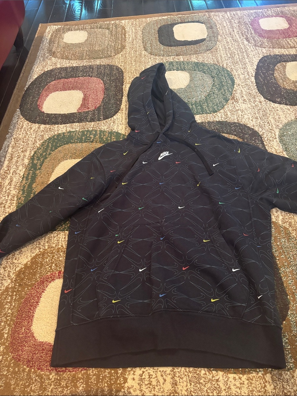 Nike Black Hoodie with Small Multicolor Swooshes